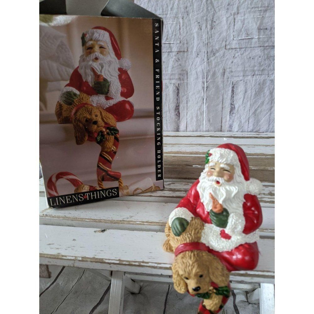Linens n things Santa stocking holder dog‎ puppy Xm